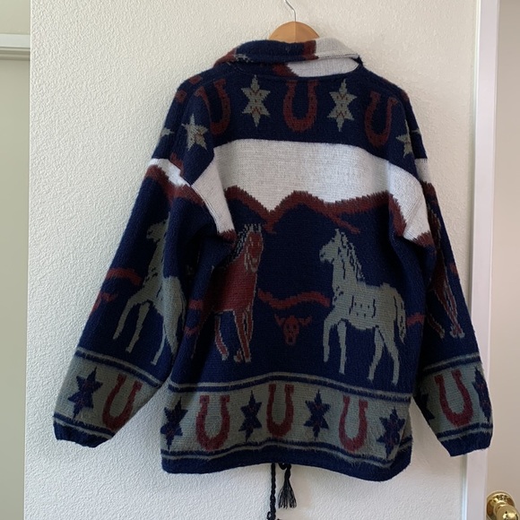Tejidos Ruminahui Vintage Alpaca Wool Western Cowboy Horse Hooded Sweater Jacket - Picture 3 of 14